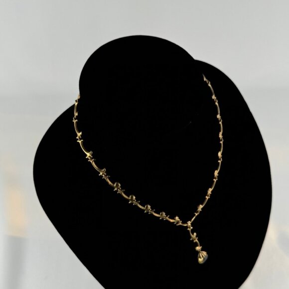 Vintage Gold and Vine, Y Necklance, Birolette Glass and Rhinestones, Pendant - Picture 11 of 14